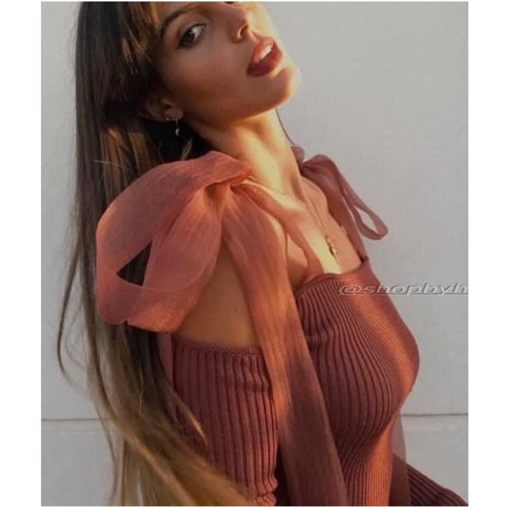 ZARA Off The Shoulder Bow Strap Fairycore Long Sleeve Top
